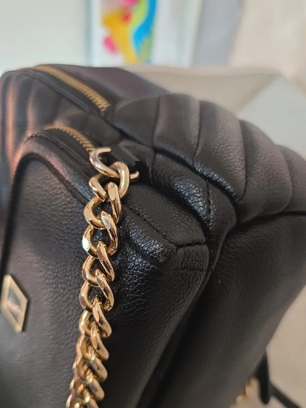 Mini Backpack Victoria Secret Color Black with Gold Chain Detail